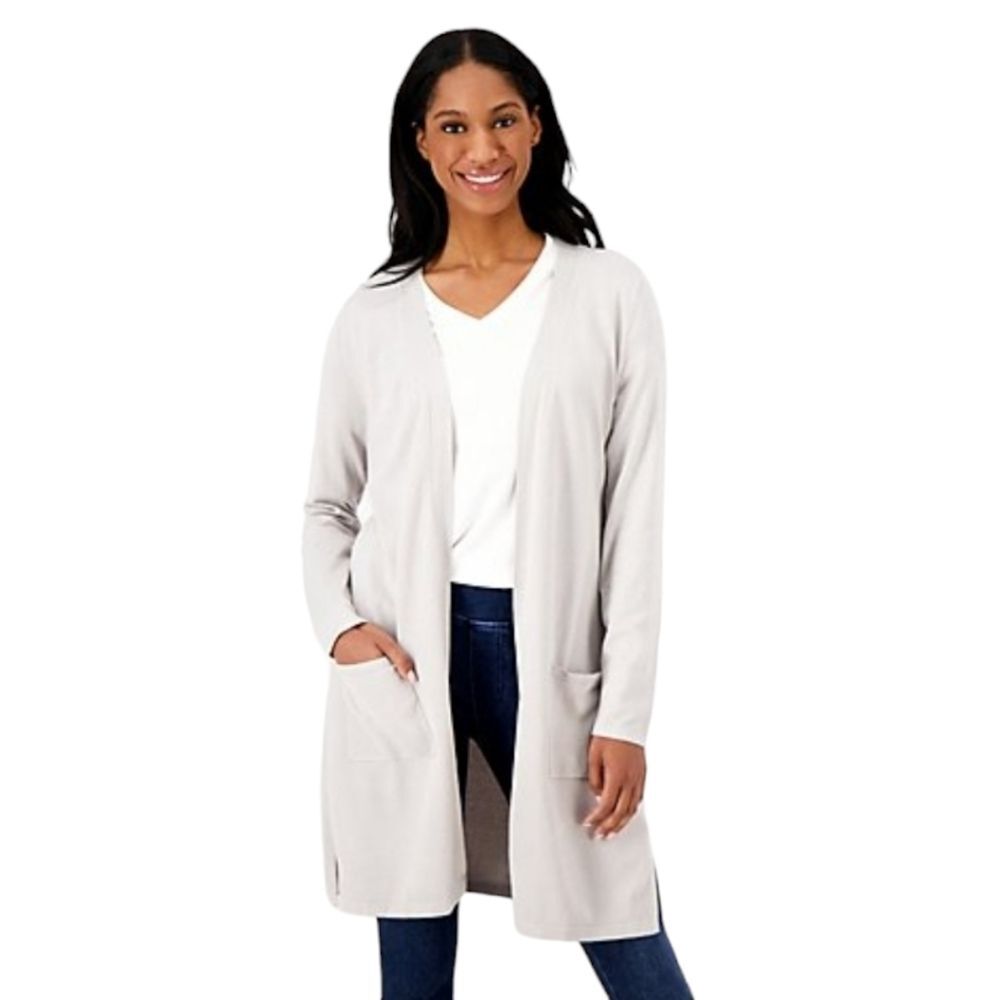 Belle by Kim Gravel Regular Feather Knit Sweater Cardigan Gray Small